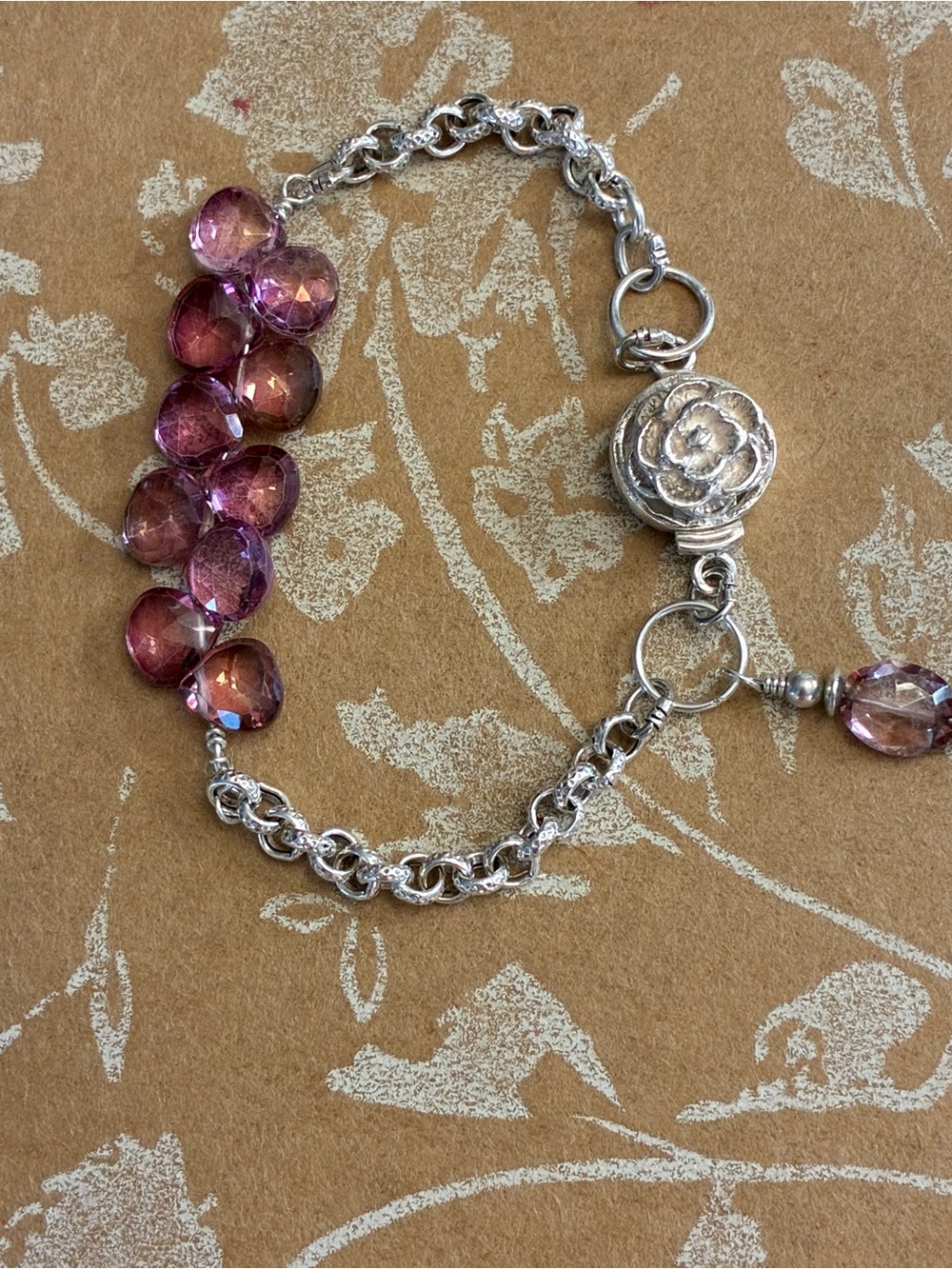 Sterling Silver Chain & Pink Faceted Sapphire Stone Bracelet